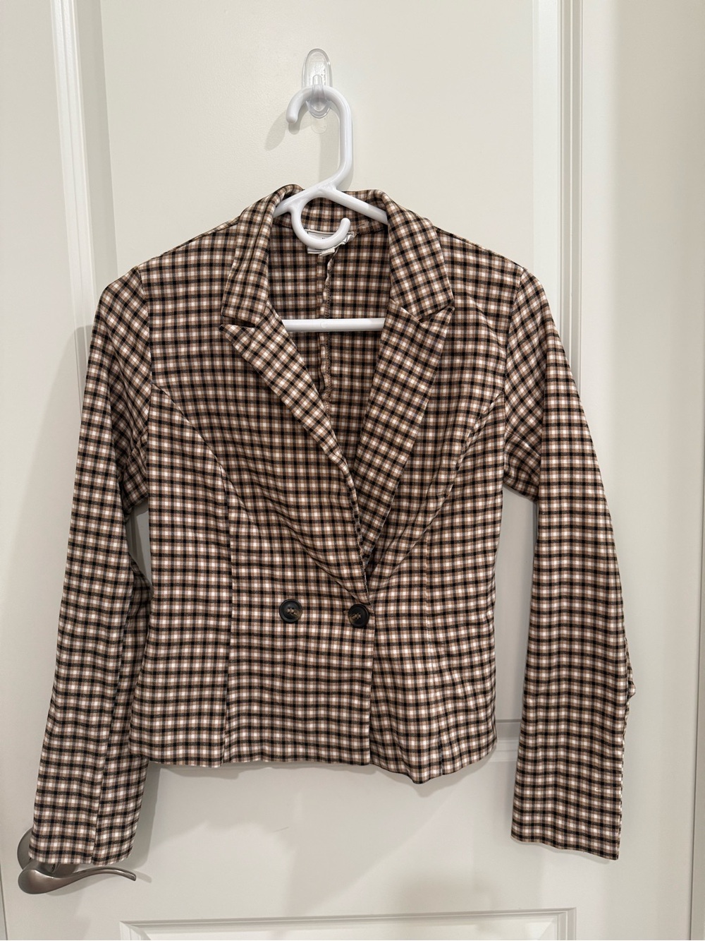 Have Brown & Cream Plaid Double-Breasted Blazer